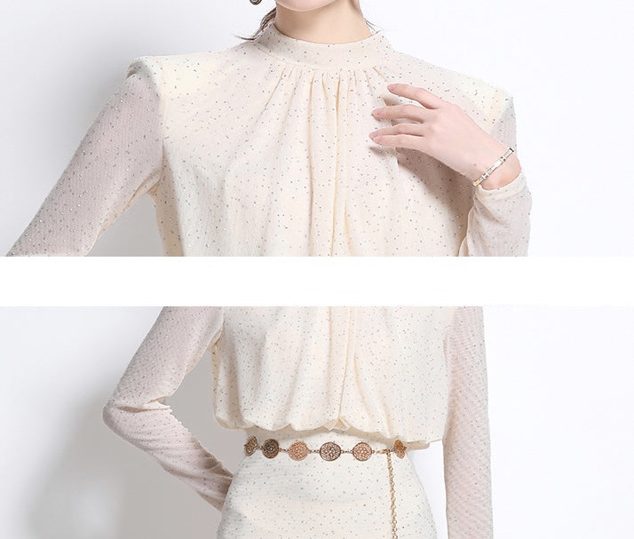 Elegant Sheer Long-Sleeve Maxi Dress - Ivory