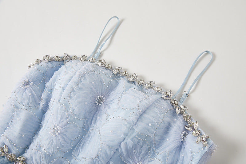 Ethereal Blue Ruffled Tulle Gown