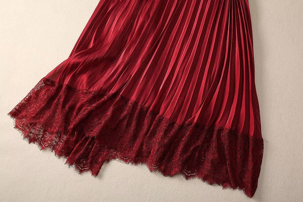 Elegant Wine Red Lace Maxi Dress