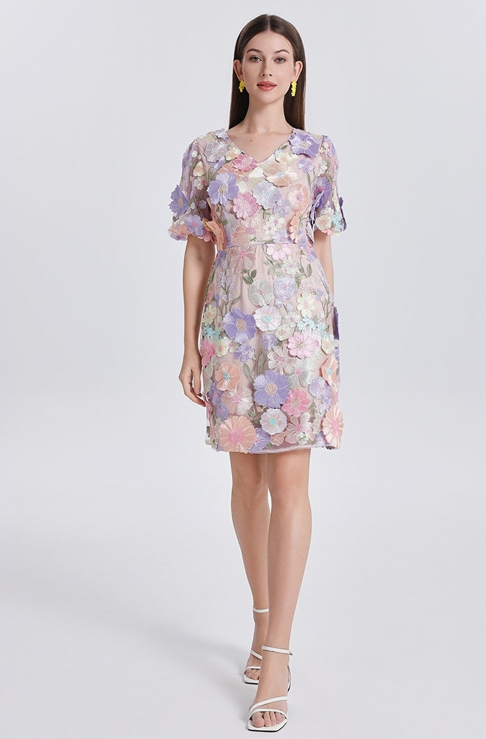 Pastel Garden Embroidered Mini Dress - 907313265705_LIGHTPURPLE