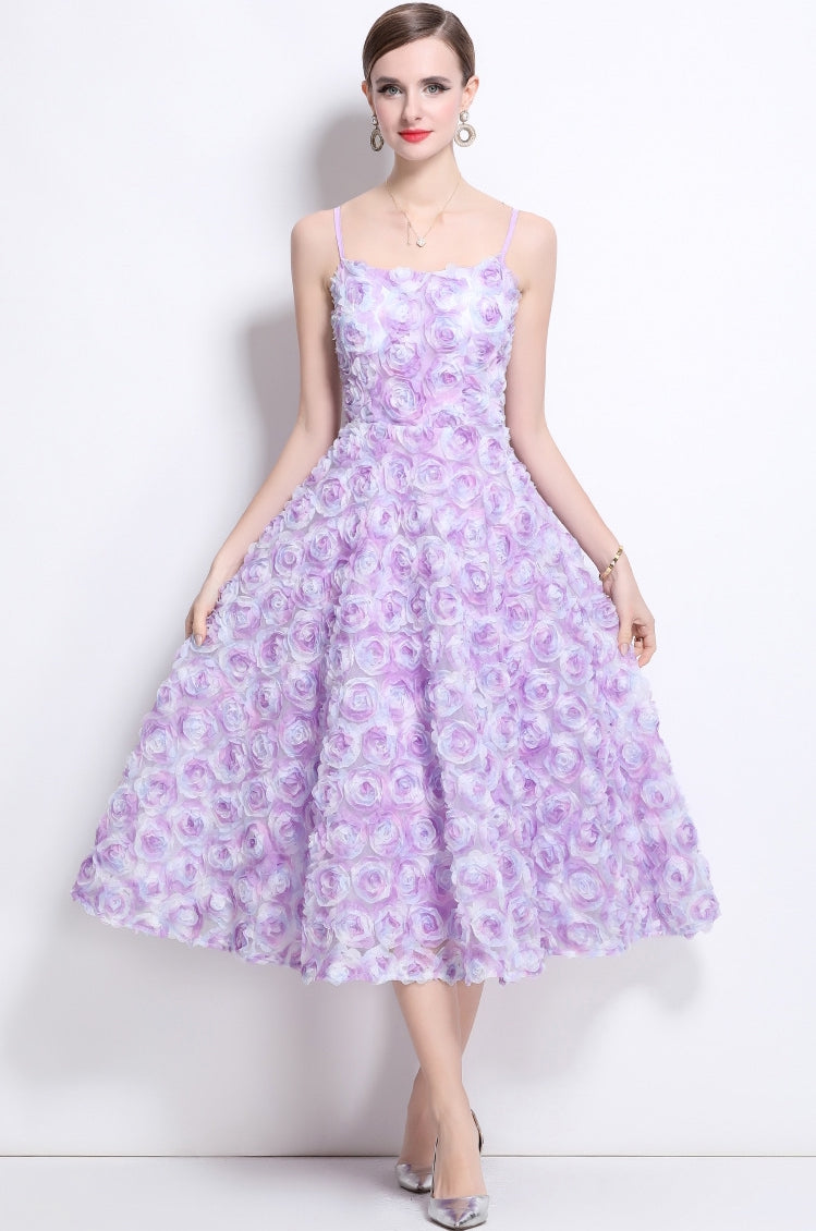 Lavender Bloom Rosette Midi Dress - 914919756771_PURPLE