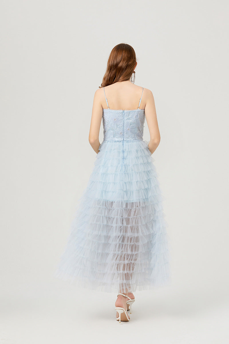Ethereal Blue Ruffled Tulle Gown