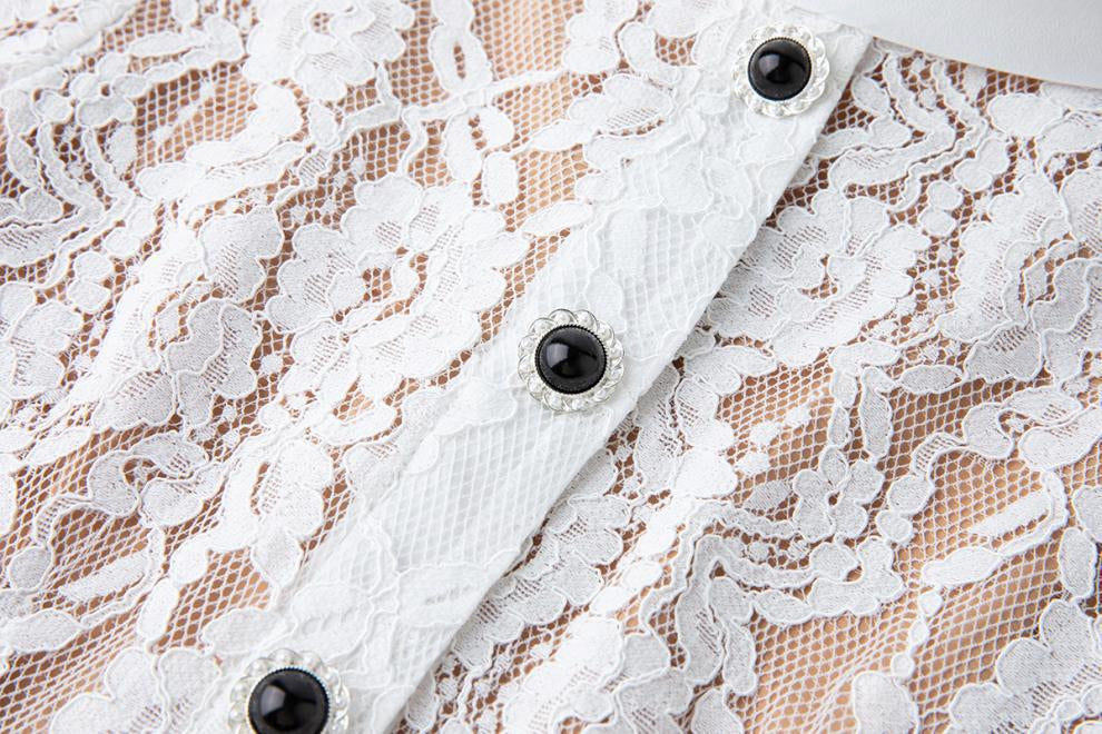 Elegant White Lace Button-Front Midi Dress