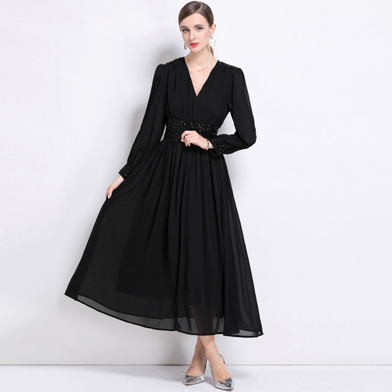 Midnight Grace Sequin Waist Maxi Dress