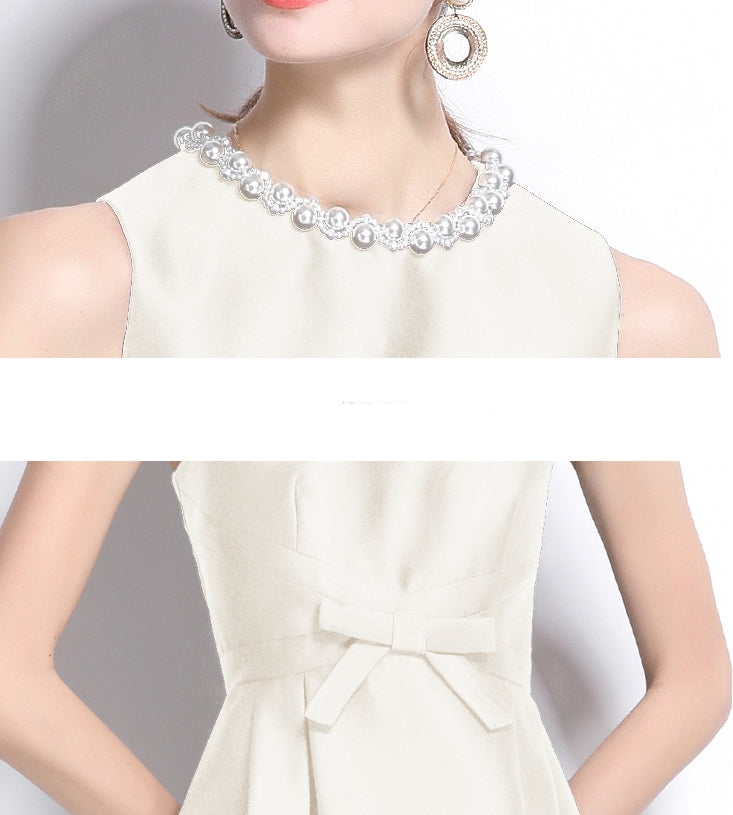 Pearl-Embellished Sleeveless A-Line Mini Dress - 899034048641_APRICOT