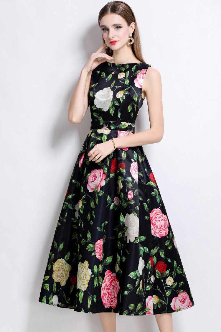 Noir Rose Elegance Midi Dress
