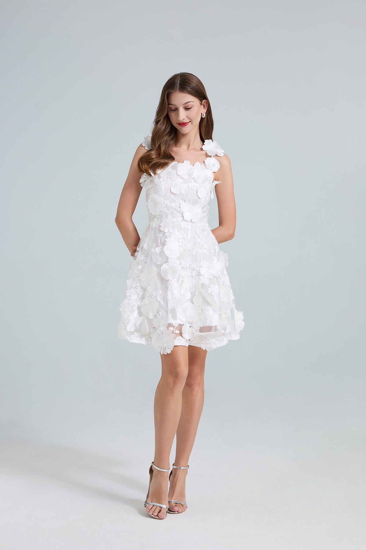White 3D Floral Lace Dress