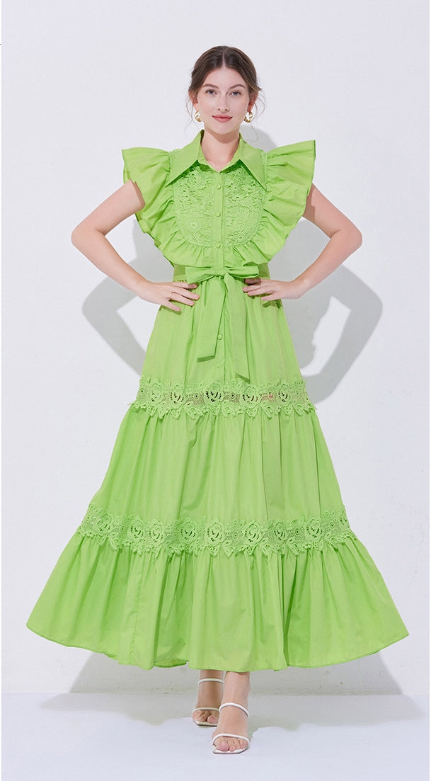 Lime Bloom Ruffle Maxi Dress
