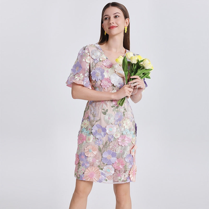 Pastel Garden Embroidered Mini Dress - 907313265705_LIGHTPURPLE