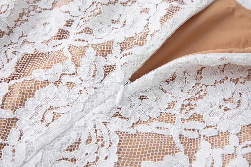 Elegant White Lace Button-Front Midi Dress