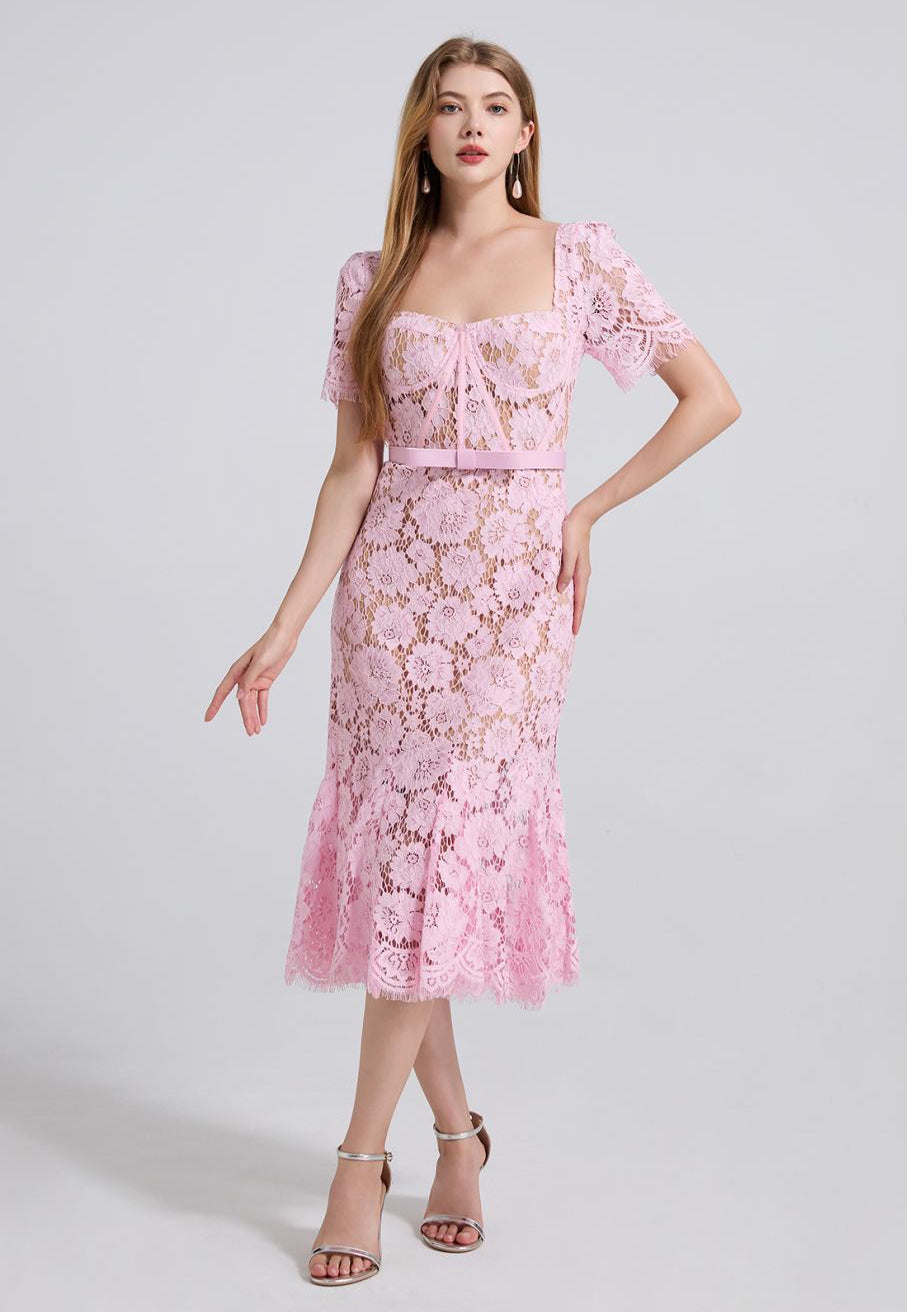 Blush Bloom Lace Midi Dress - 912087138600_PINK