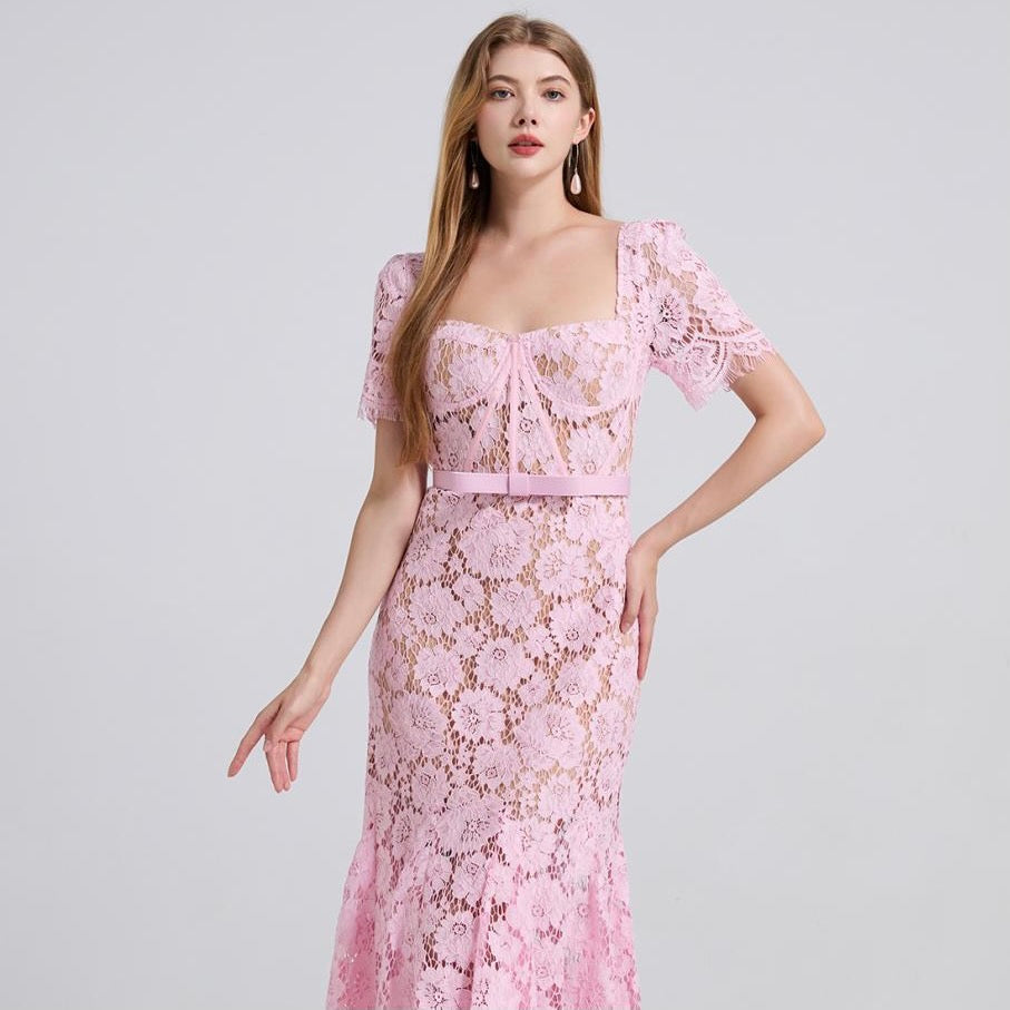 Blush Bloom Lace Midi Dress - 912087138600_PINK