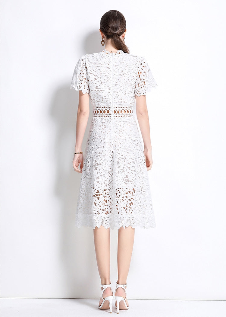 Ivory Elegance Lace Midi Dress