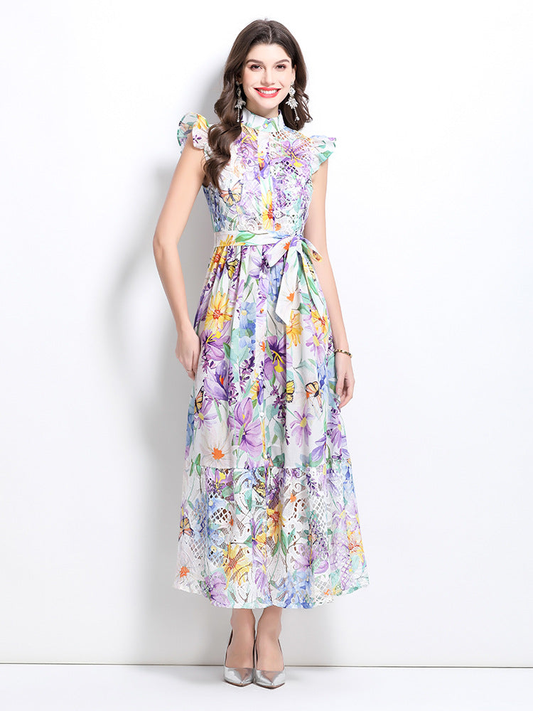 Floral High-Neck Maxi Dress