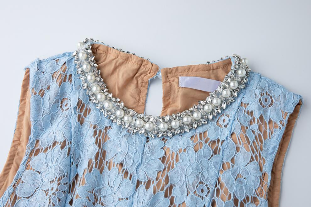 Serene Azure Lace Midi - 915910428490_BLUE