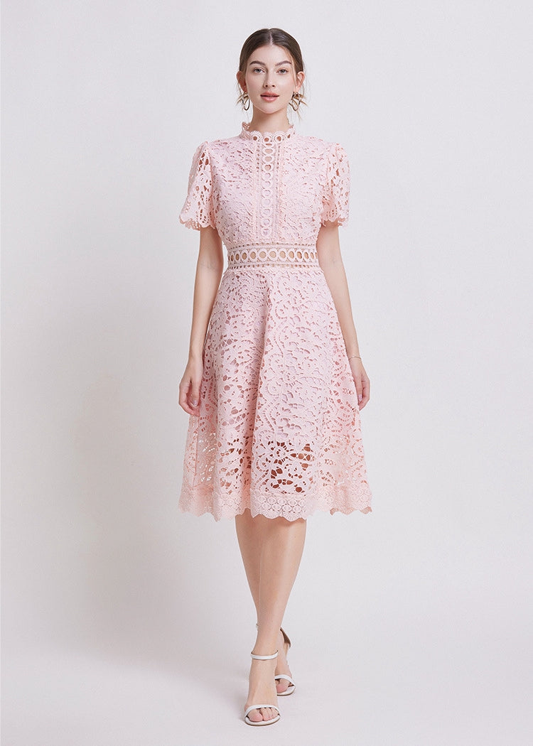 Blush Pink Lace Midi Dress