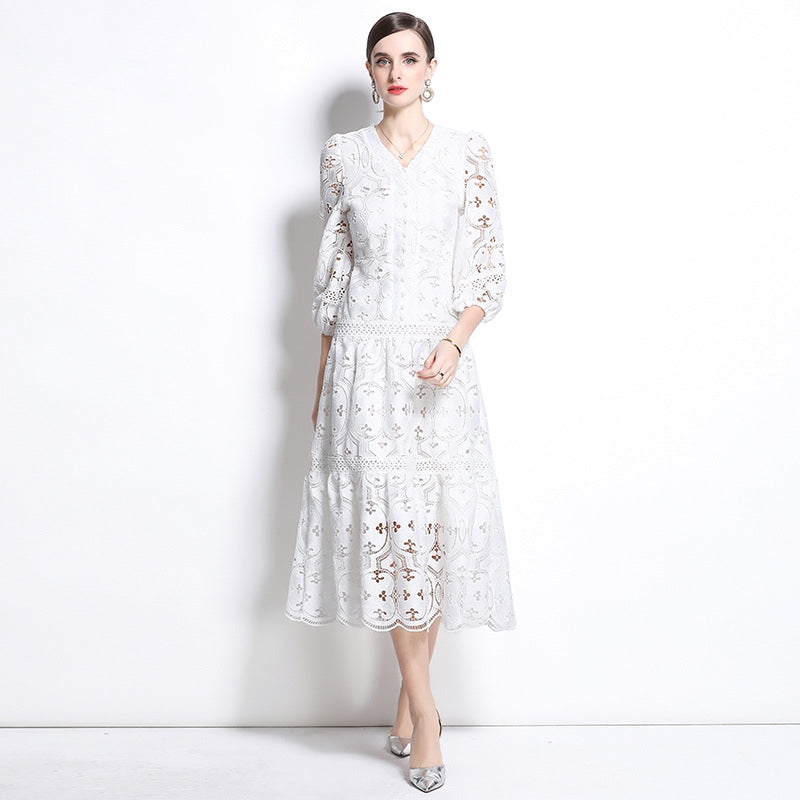 White Boho Lace Midi Dress