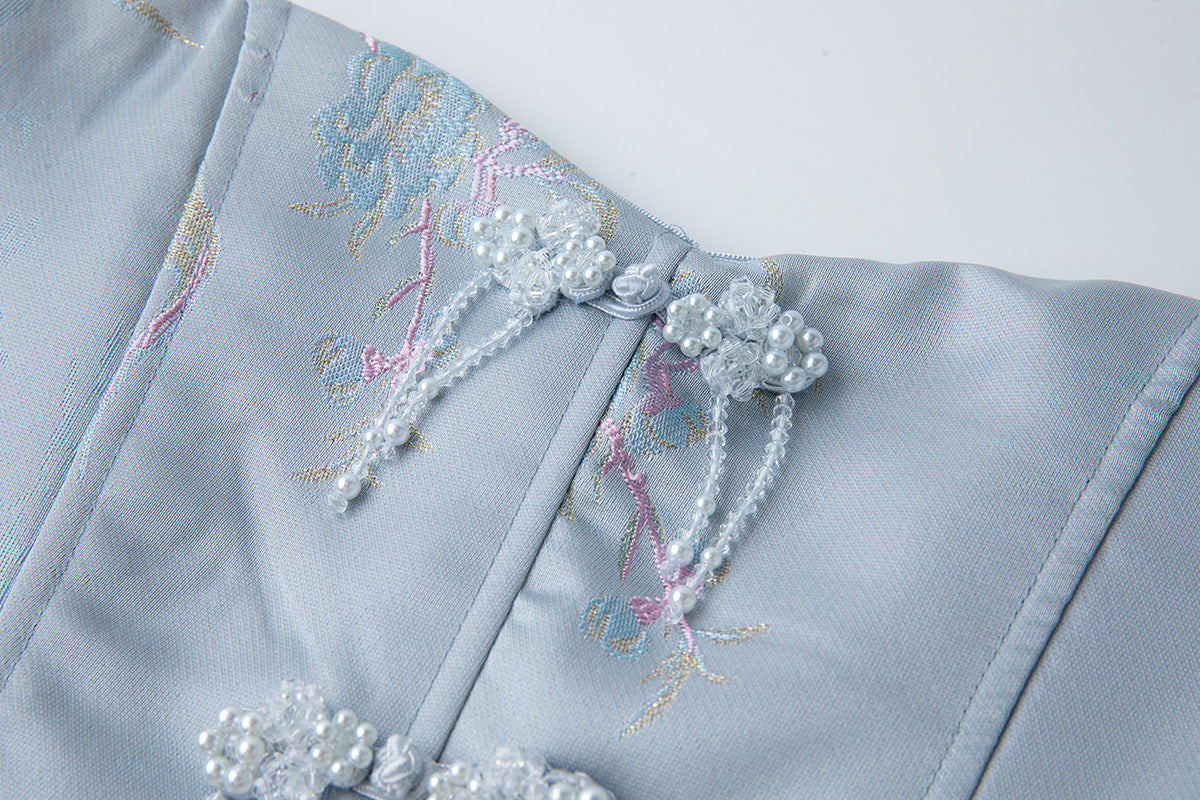 Elegant Strapless Embroidered Bubble Hem Dress