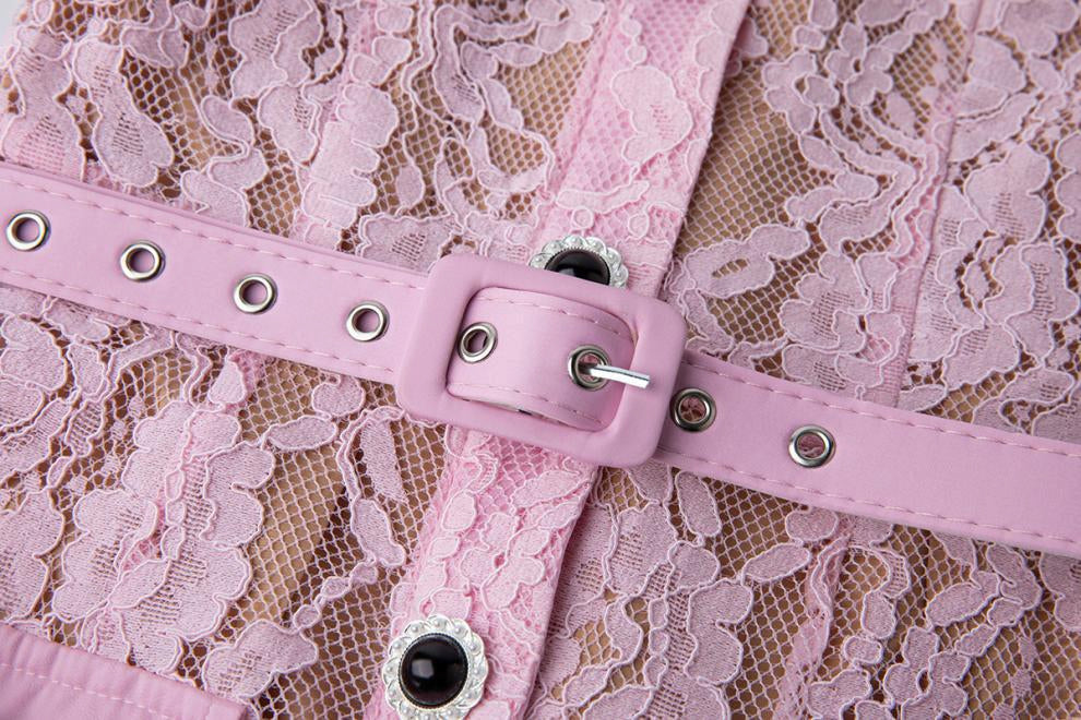 Blush Charm Lace Belted Dress