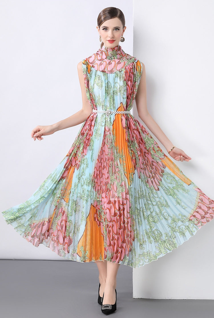 Garden Symphony Pleated Maxi Dress