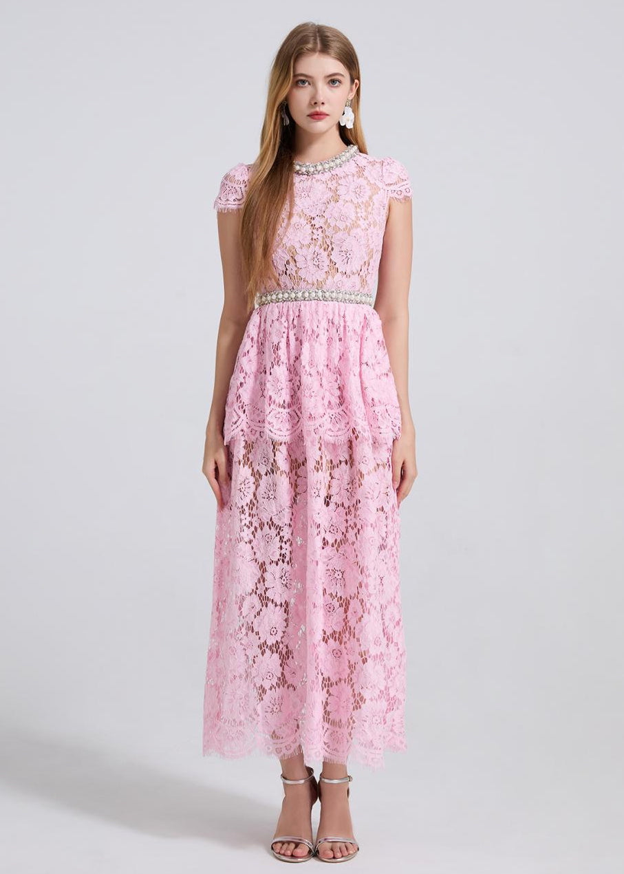 Blush Belle Embellished Lace Maxi Dress