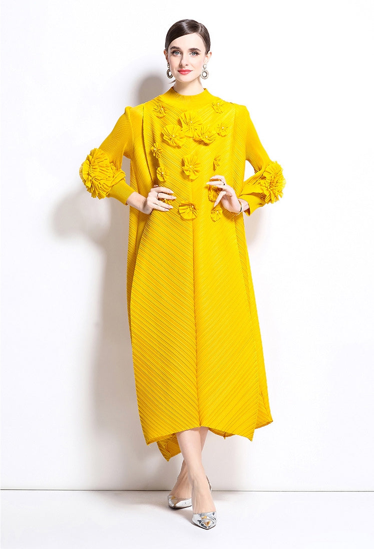 Radiant Yellow Floral Appliqué Dress