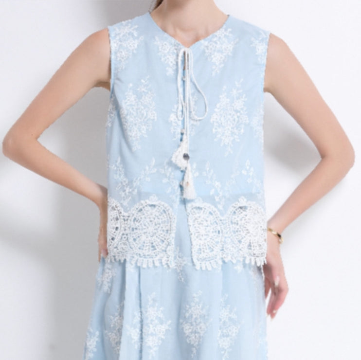 Powder Blue Floral Two Piece Set