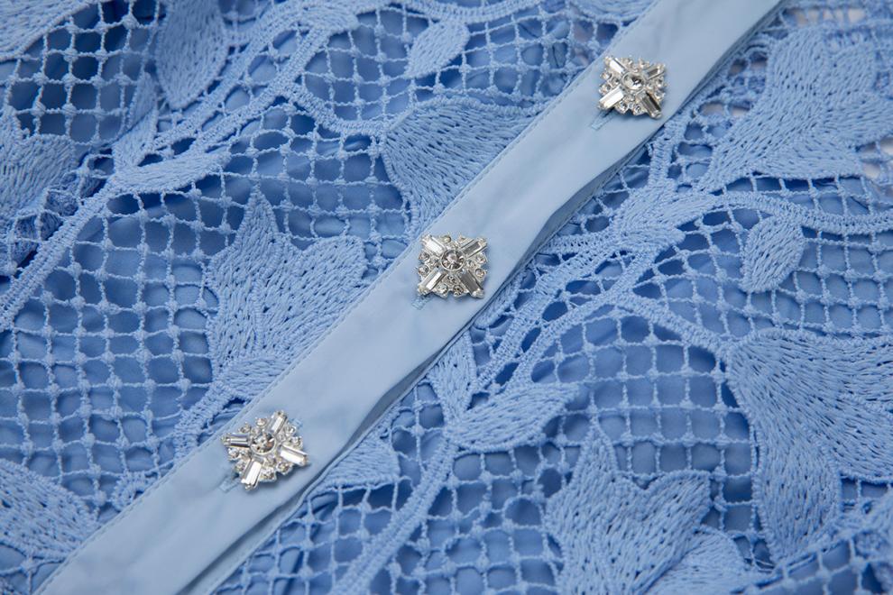 Sky Blossom Sleeveless Lace Midi Dress - 919430221311_BLUE