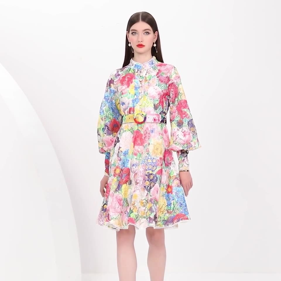 Vibrant Floral Belted Shirt Dress