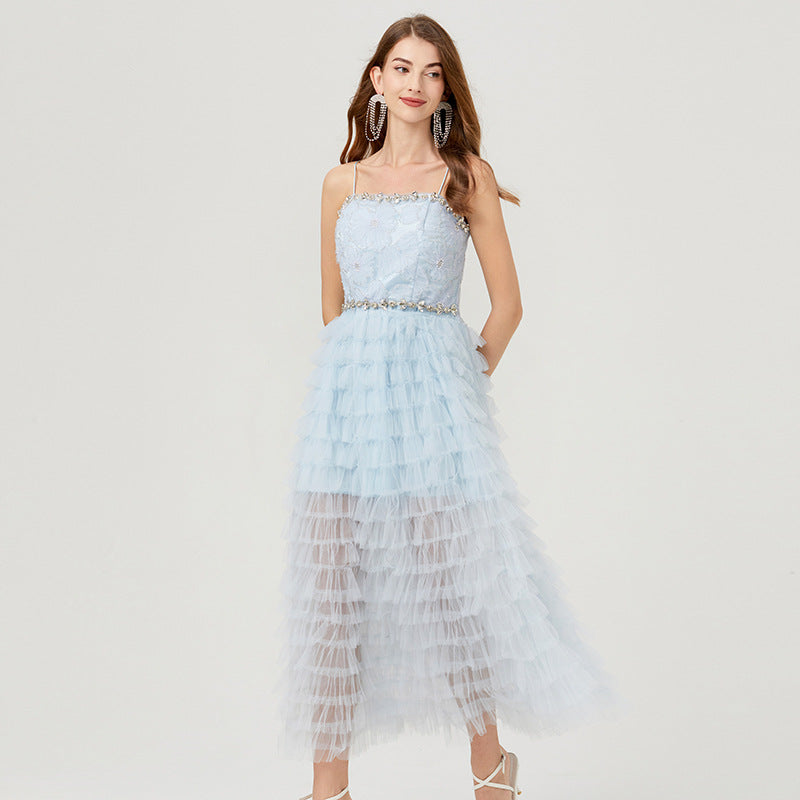 Ethereal Blue Ruffled Tulle Gown