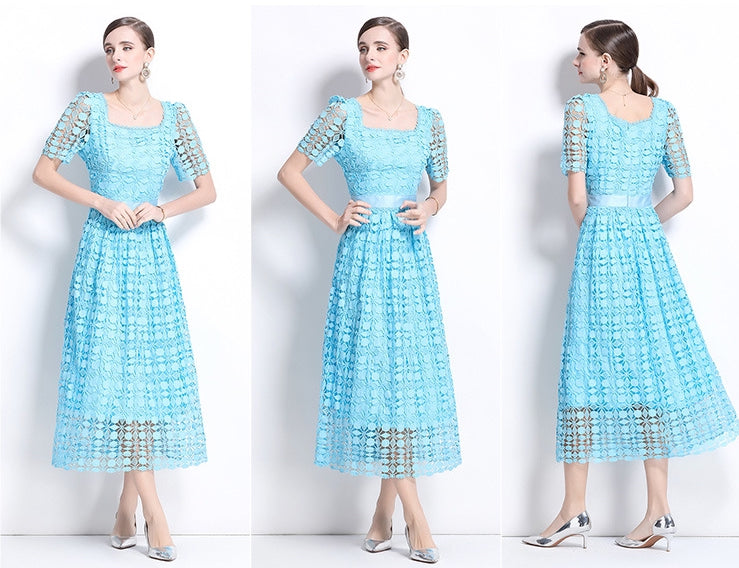 Sky Blue Eyelet Midi Dress