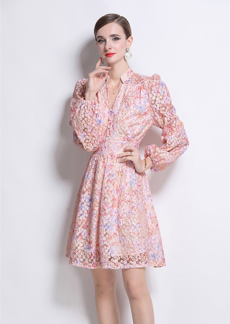 Blossom Lace A-Line Dress- 920435056806_PINK