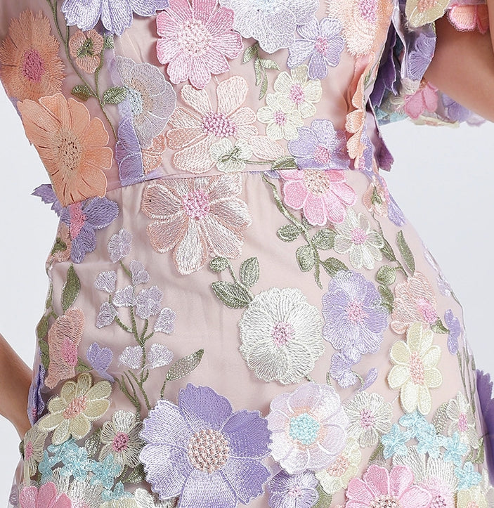 Pastel Garden Embroidered Mini Dress - 907313265705_LIGHTPURPLE