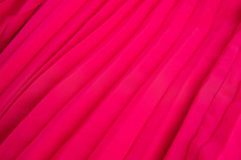 Rose Radiance Pleated Chiffon Dress - 906472342218_ROSERED