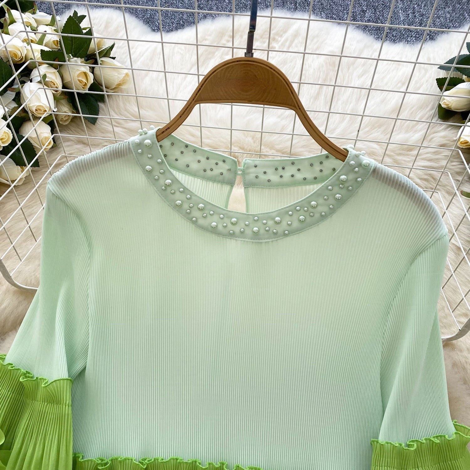 Green Ombre Pleated Midi Dress