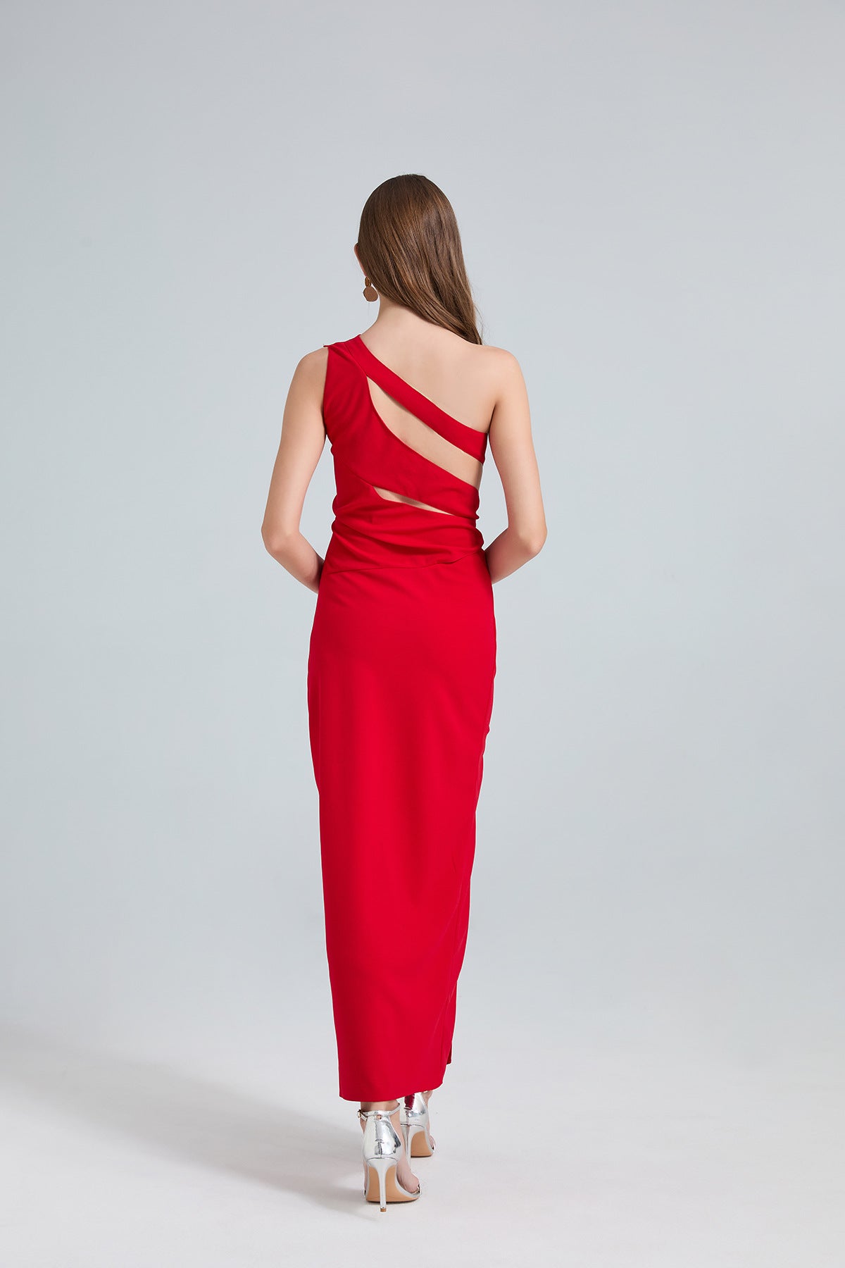 Red One-Shoulder Cutout Gown
