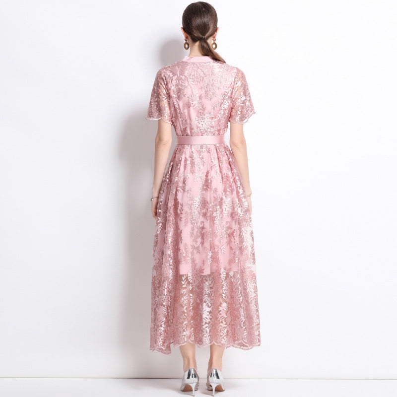Aurora Bloom Embroidered Tea-Length Dress