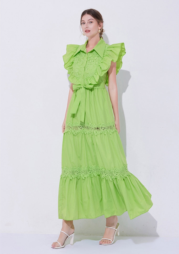 Lime Bloom Ruffle Maxi Dress