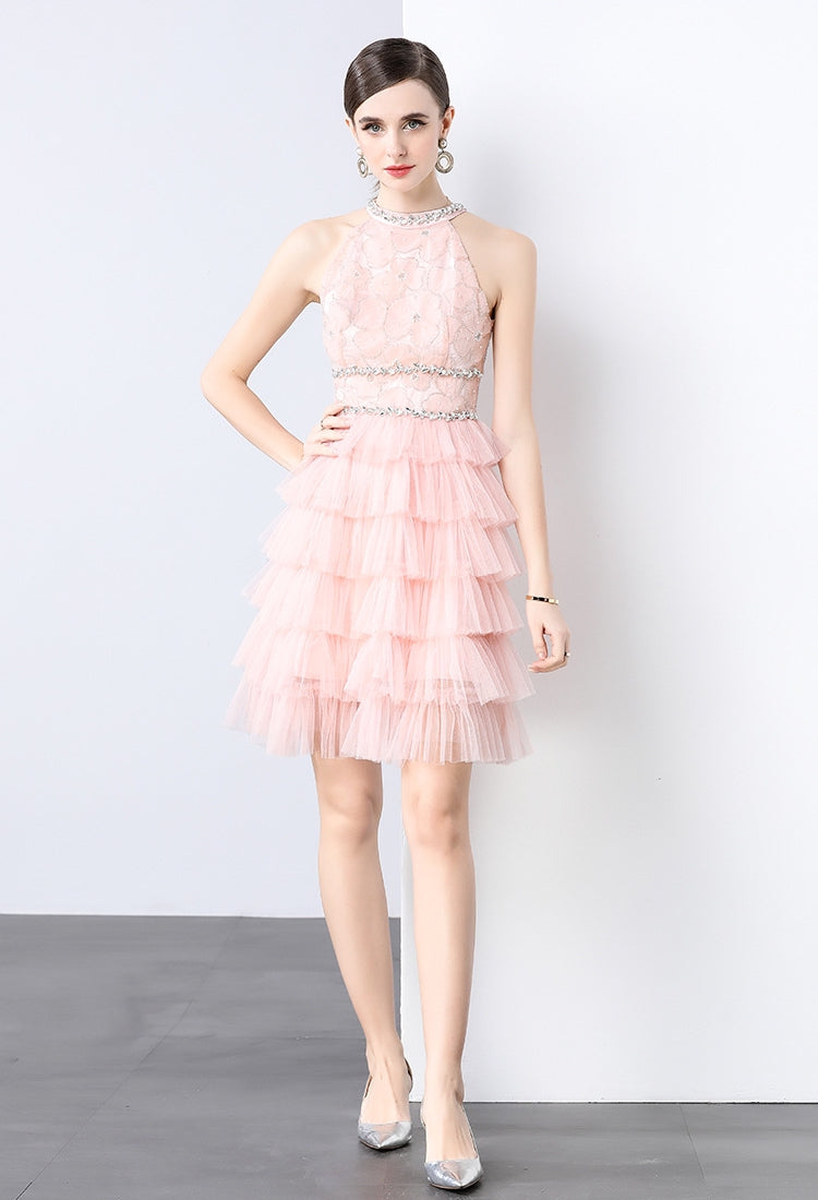 Blush Bloom Layered Tulle Mini Dress
