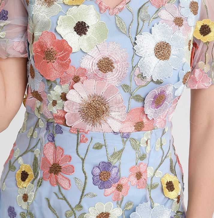 Blooming Garden Embroidered Midi Dress - 906548043201_BLUE