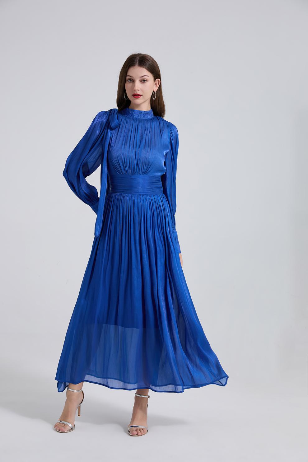 Royal Radiance Pleated Satin Dressy - 905557854806_BLUE