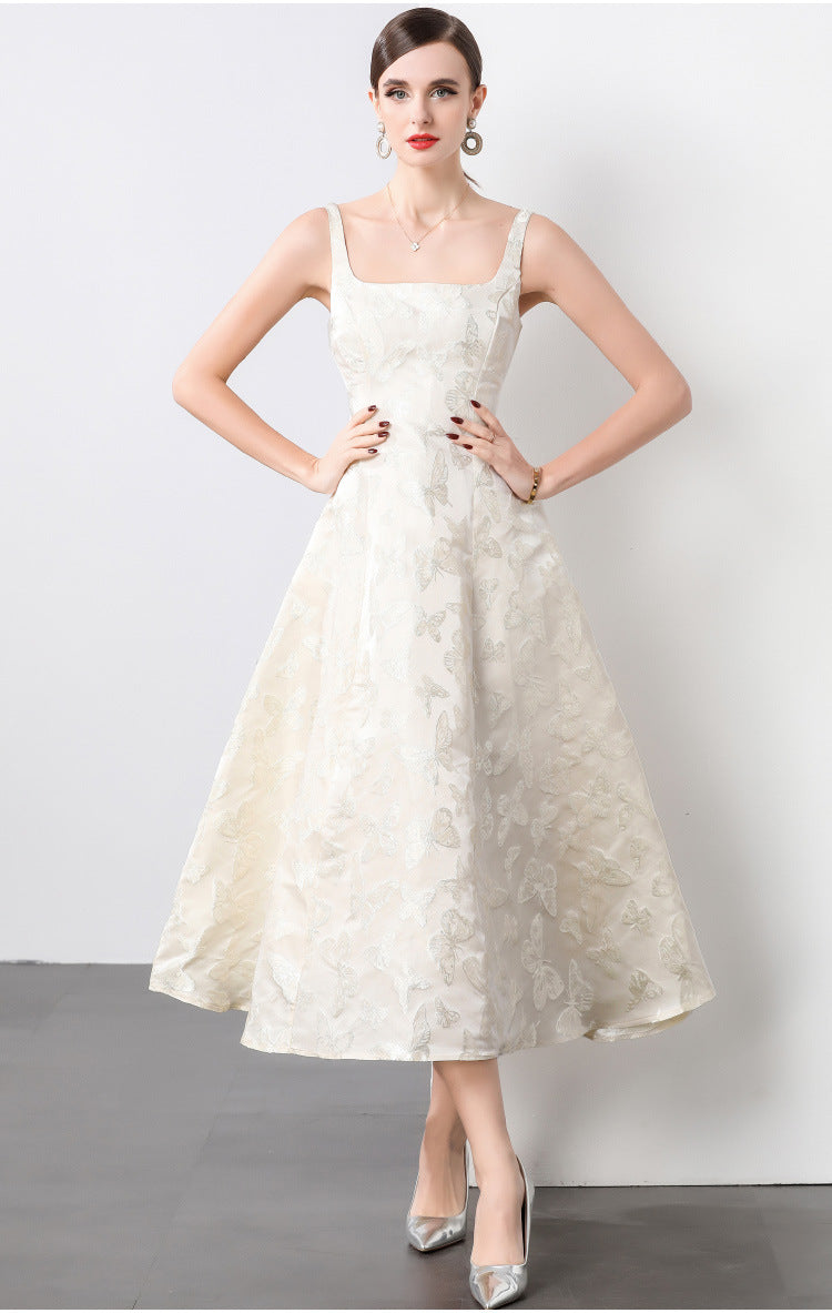 Elegant Floral Jacquard Midi Dress