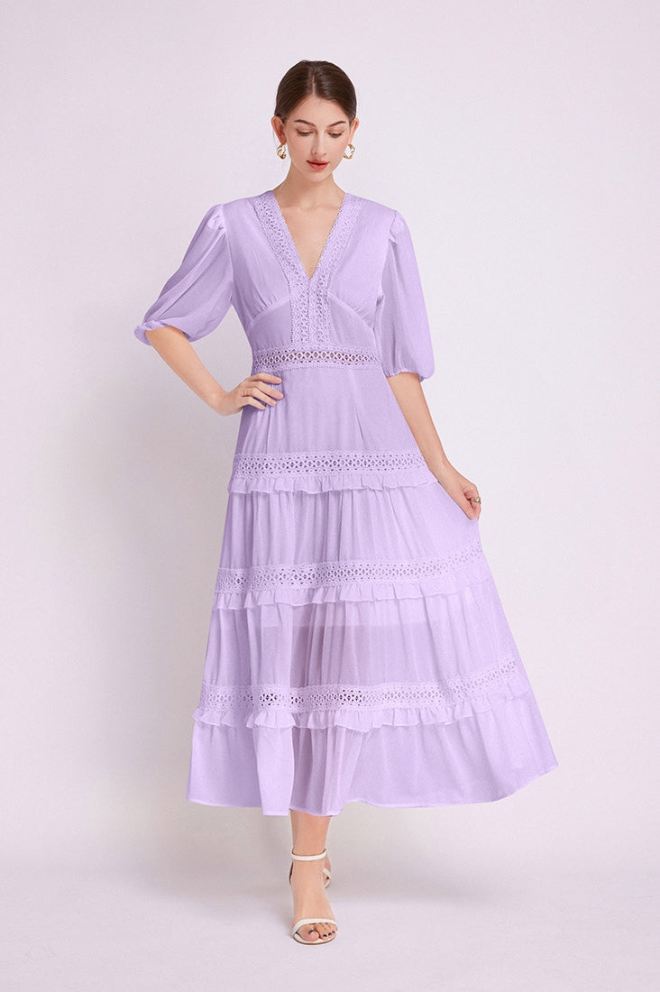 Lavender French Lace Chiffon Dress