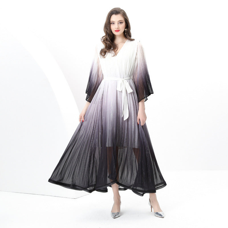 Midnight Elegance Ombre Pleated Maxi Dress