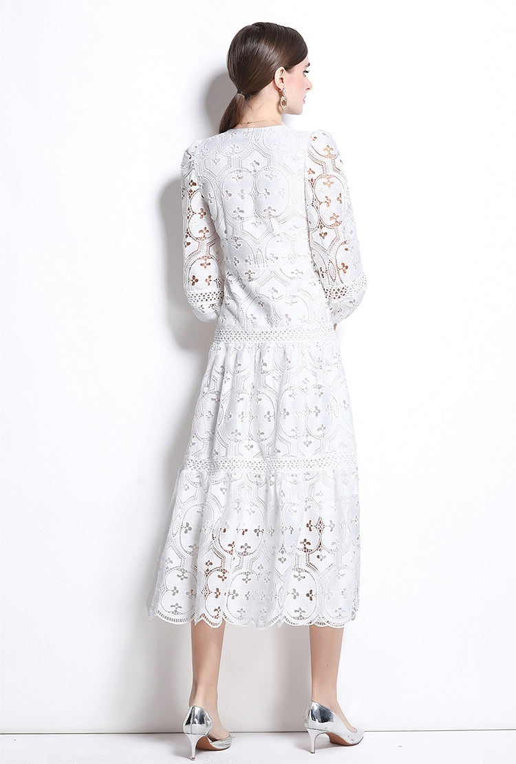 White Boho Lace Midi Dress