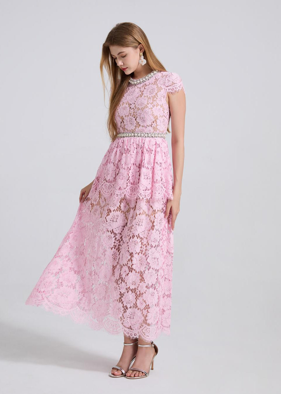 Blush Belle Embellished Lace Maxi Dress