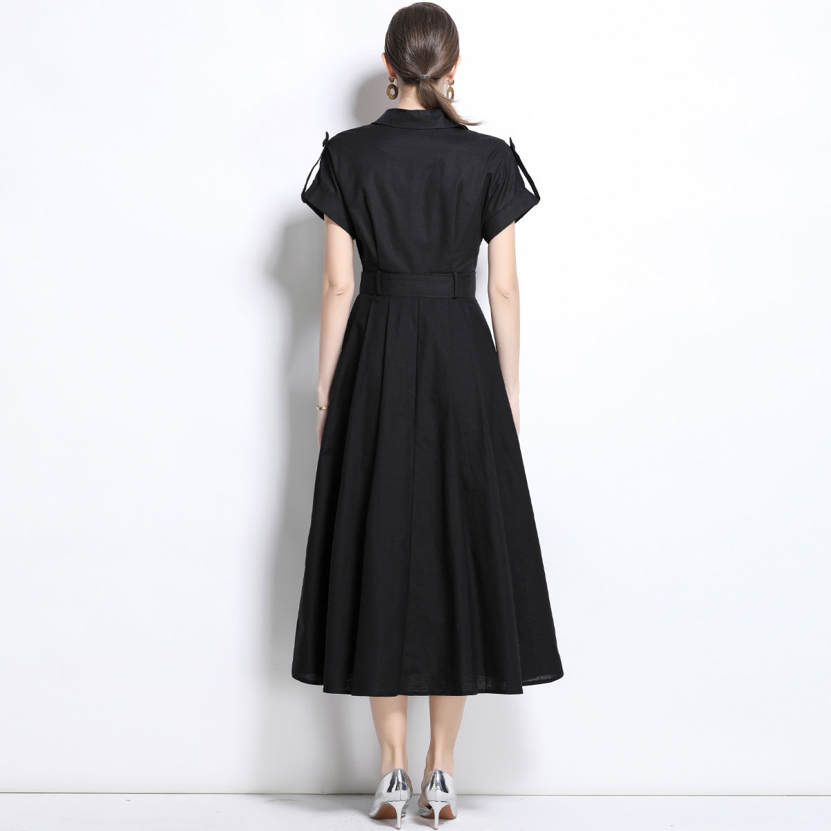 Black Belted Military-Inspired Midi Dress