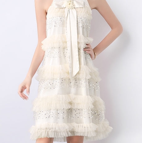Champagne Radiance Ruffle Dress