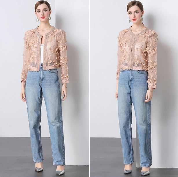 Blush Bloom Embroidered Sheer Jacket - 904547045647_BEIGE