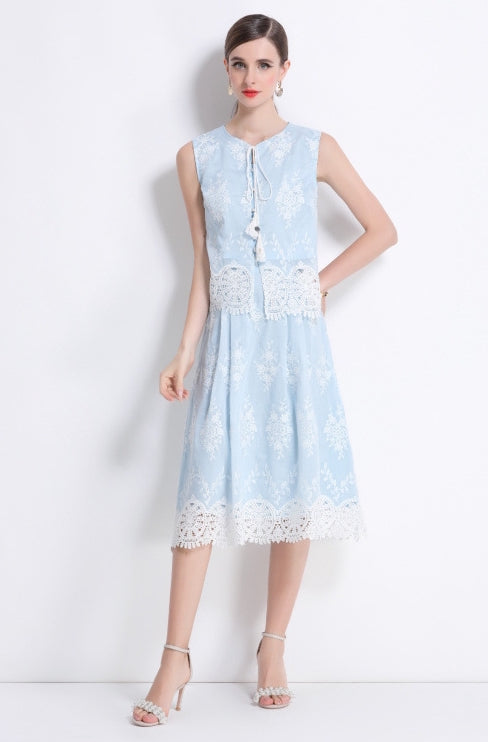 Powder Blue Floral Two Piece Set